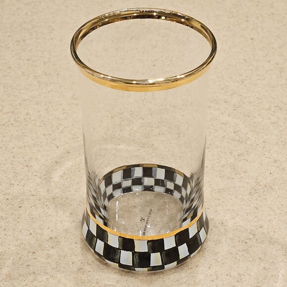 RARE RETIRE MACKENZIE CHILDS BLACK COURTLY CHECK HIGHBALL DRINKING GLASS TUMBLER - Picture 2 of 7